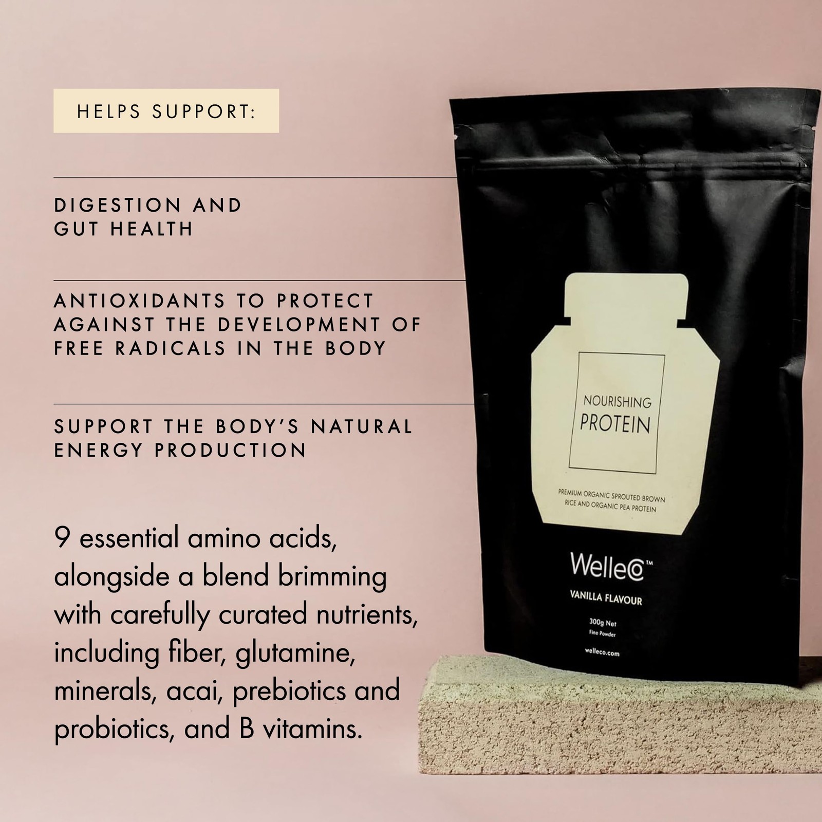 Welleco Vegan Protein Powder Gluten Premium Organic Sprouted Brown Rice Pea