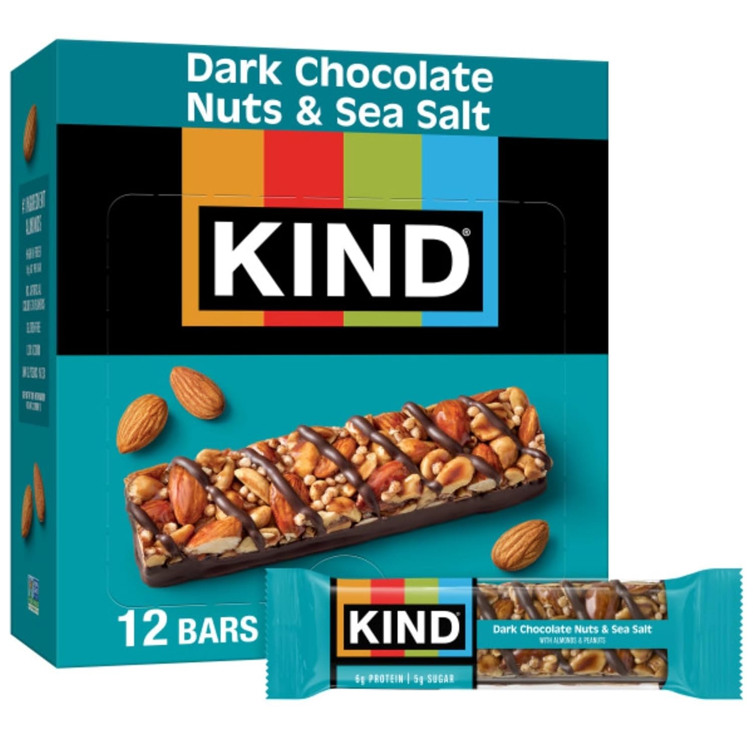 12 Count Gluten-Free Snack Bars with Dark Chocolate, Nuts & Sea Salt, 6g Protein