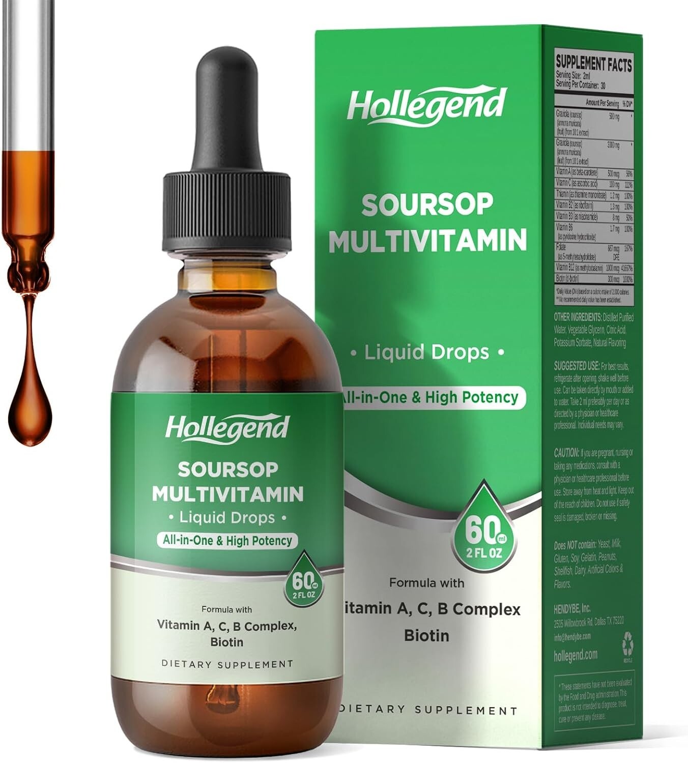 Soursop Multivitamin Liquid Drops, Methylated Multivitamin with Graviola 2 Fl Oz