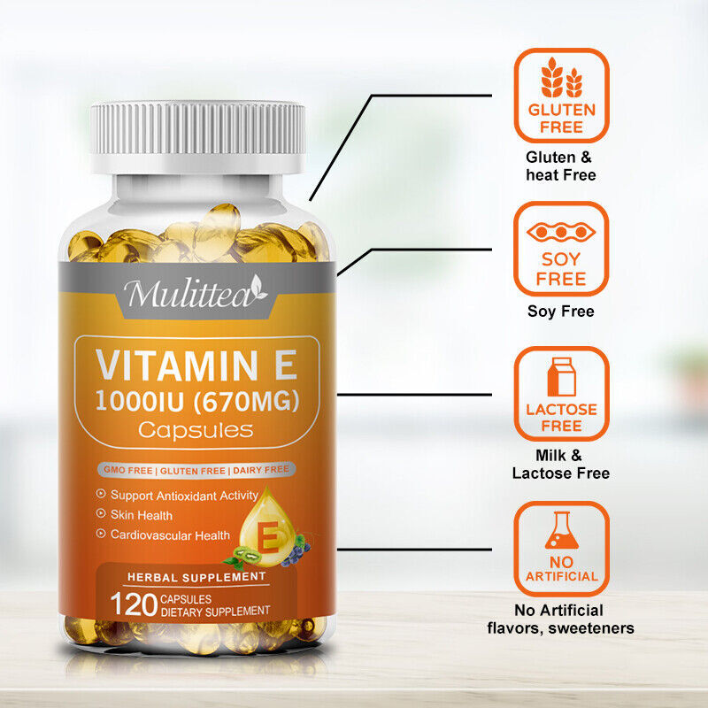 Vitamin E Oil 120 Softgels | Vit E Capsules Vegan for Hair Skin Nail Face Health