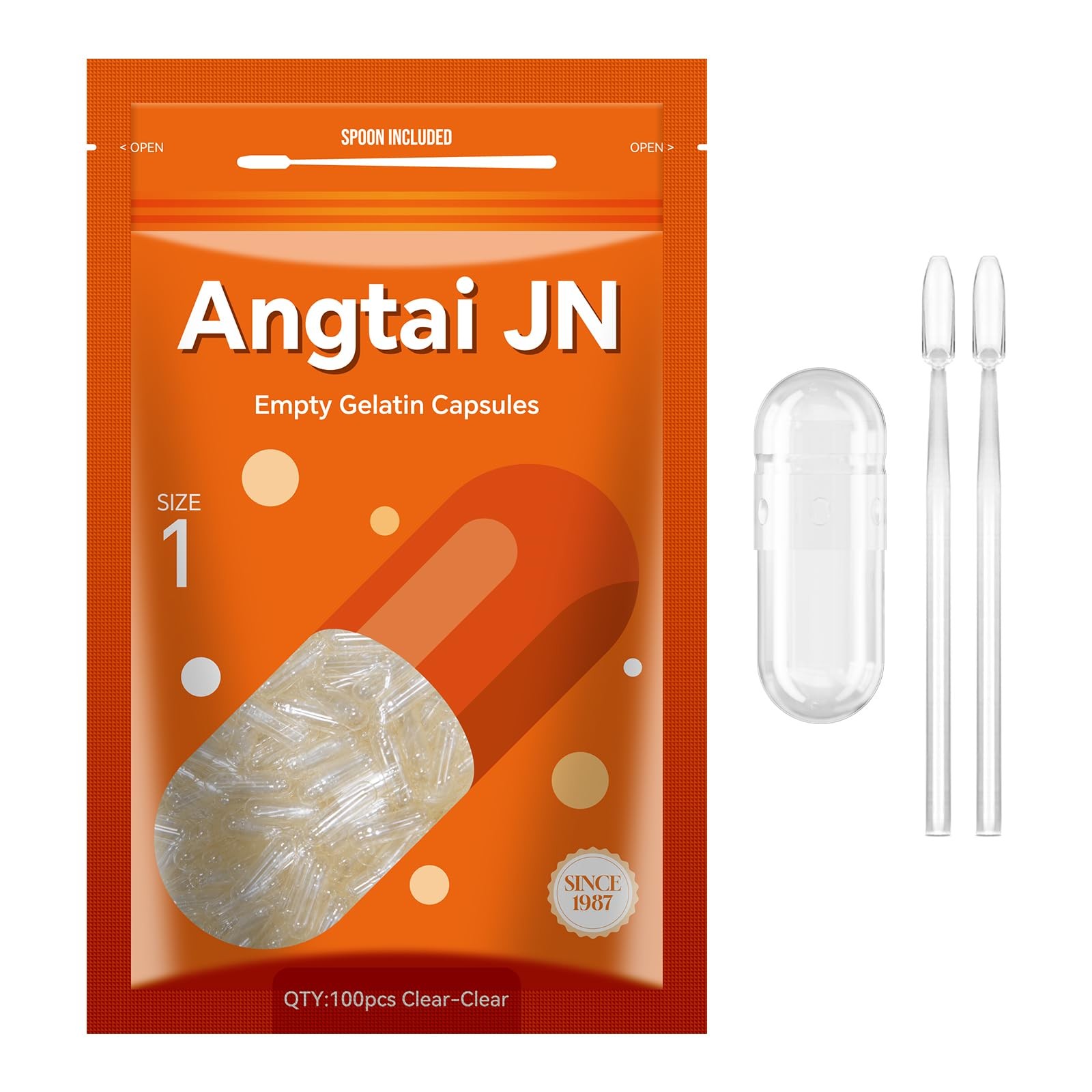 Angtai JN Capsules Size 1 Empty Gelatin Pill Gel 100 Count (Pack of 1), Clear