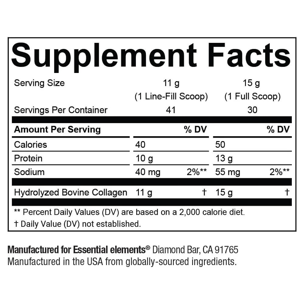 Essential Elements Hydrolyzed Collagen Peptides Powder – Supplement for Joint,