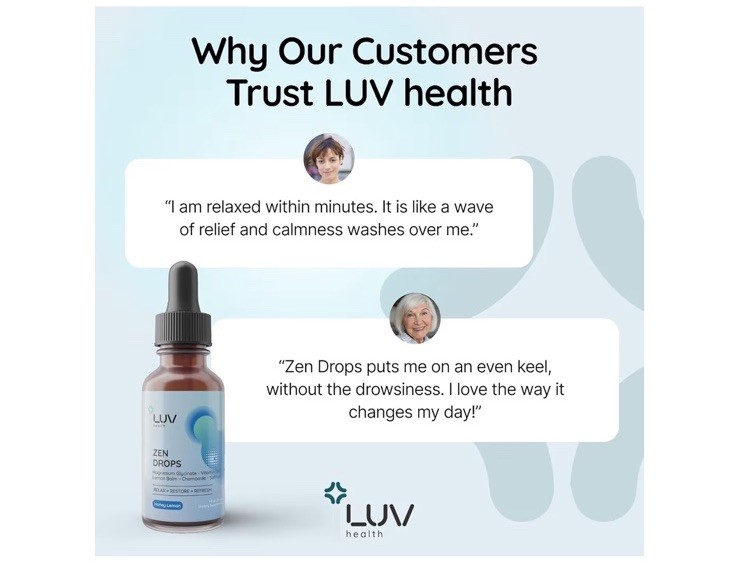 LUV Zen Drops Stress Support with Magnesium Glycinate and Lemon BalM 2 PACK. Pro