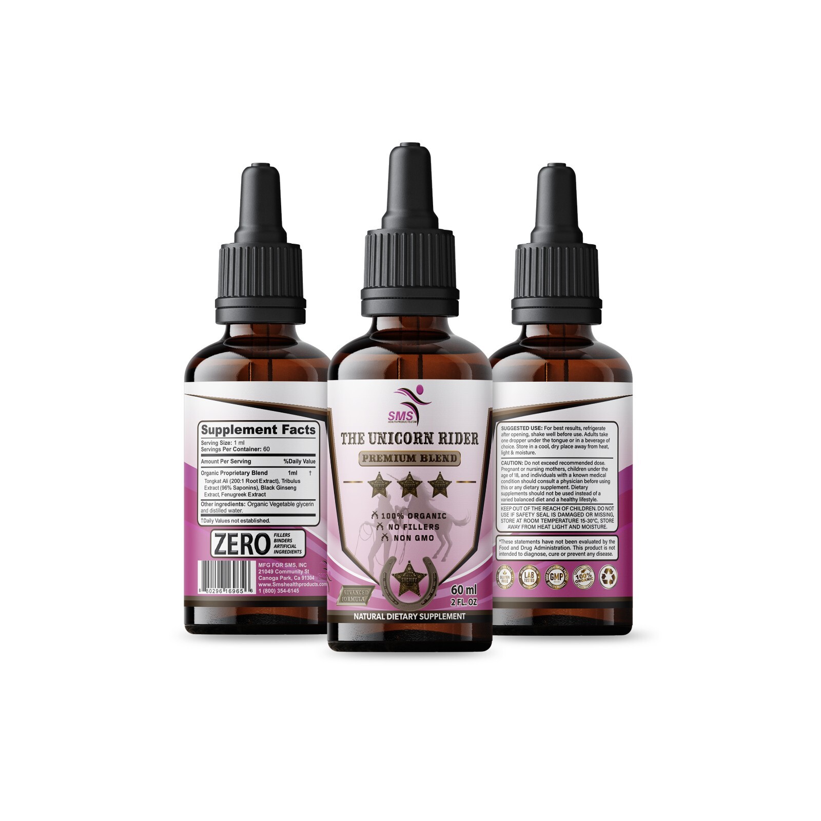 Unicorn Rider Energy Support Booster Drops Tincture For Women 3 Bottles 6 oz