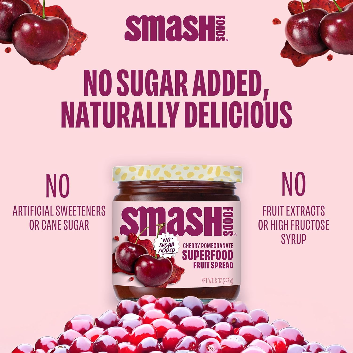 Smash Foods Cherry Pomegranate Jam | Low-Calorie, No Sugar Added Keto Jam with U