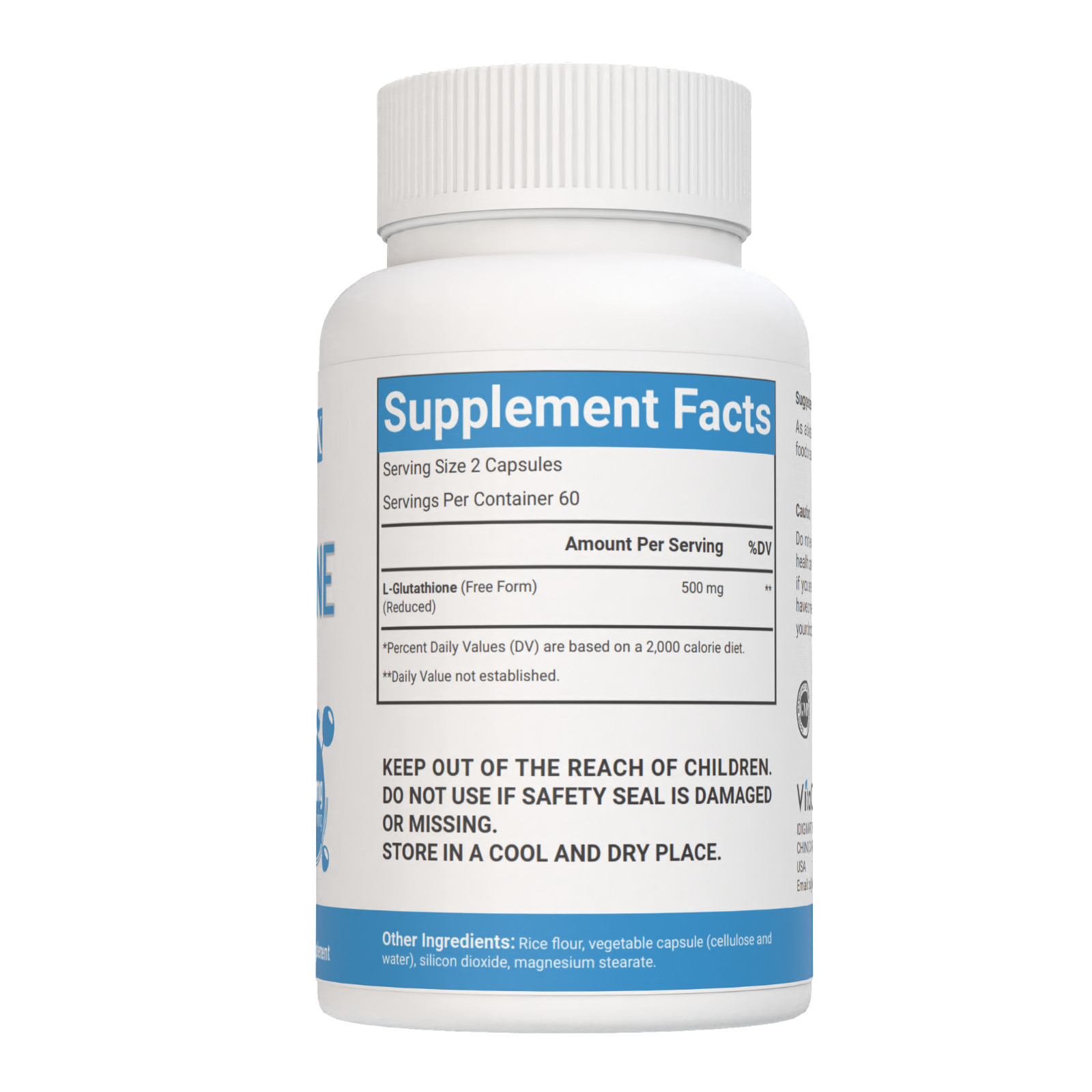 VitaCosmoX Glutathione Capsules 500mg, 120 Capsules – Gluten Free, Non-GMO