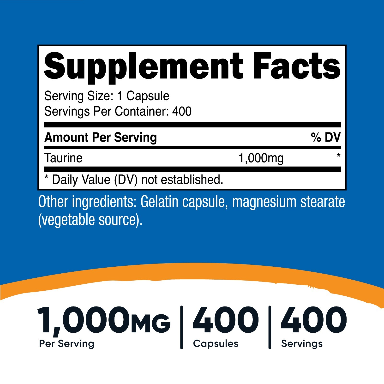 Nutricost Taurine 1000mg, 400 Capsules – Gluten Free & Non-GMO
