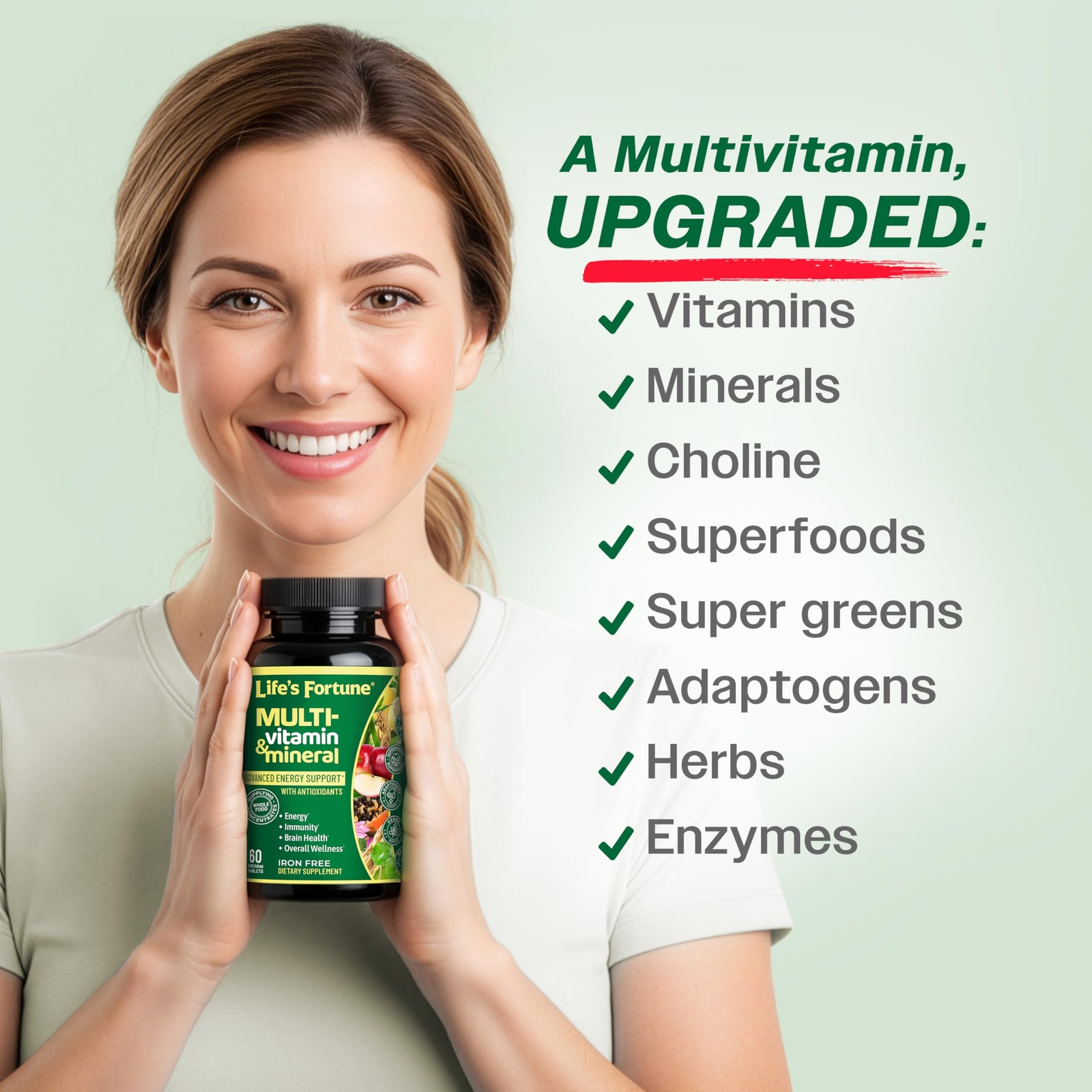 Life’s Fortune Whole Food Multivitamin & Mineral 60 Count (Pack of 1), Green