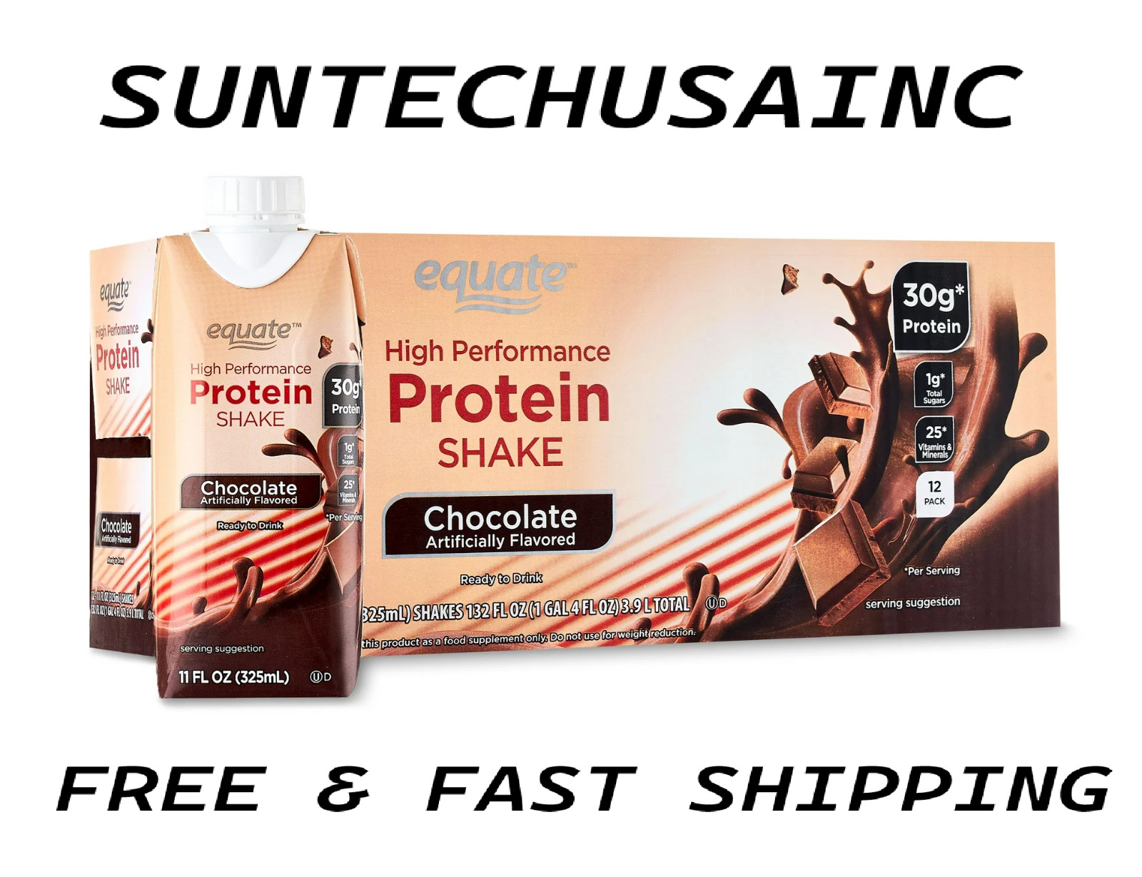 Equate High Performance Protein Shake, Chocolate, 11 fl oz, 12 Ct FREE SHIPPING