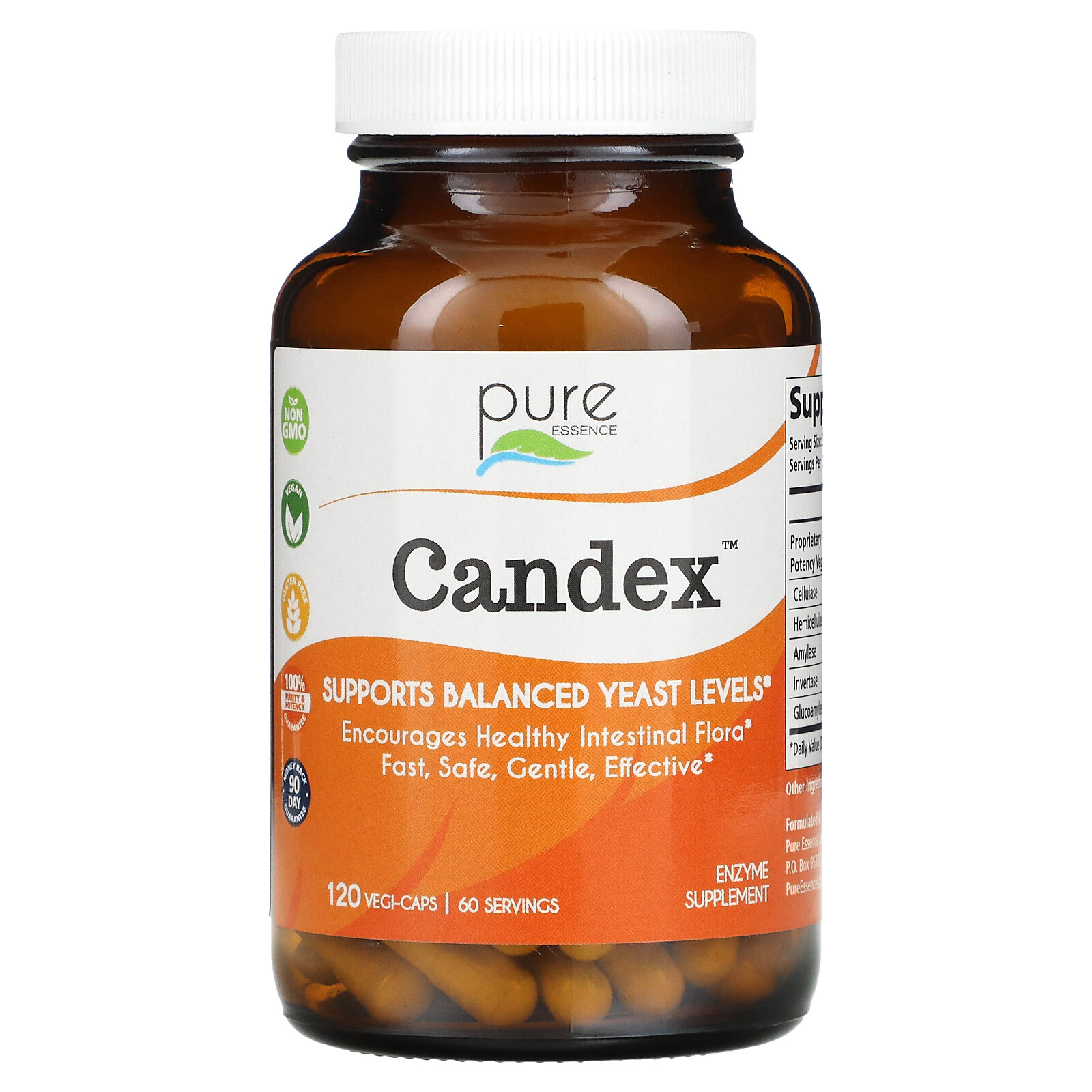 Pure Essence Candex 120 Veggie Caps Dairy-Free, Gluten-Free, No Artificial