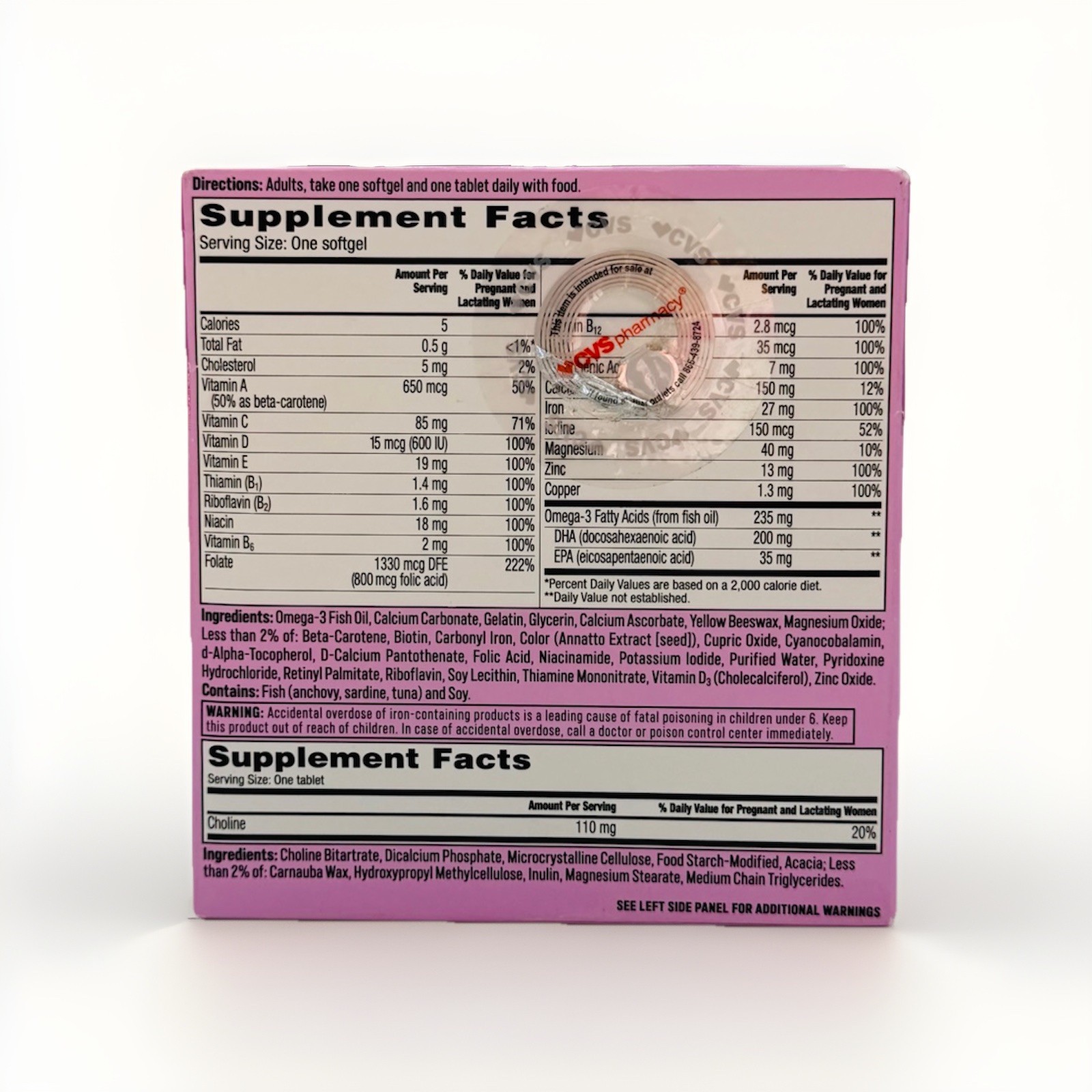 One A Day Prenatal Advanced 60 Multivitamin & 60 Choline Exp 05/2027