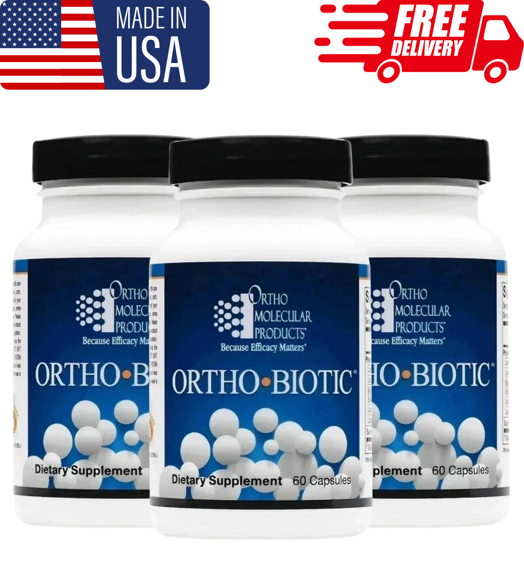 pack of 3 ORTHO BIOTIC 60 CAPSULES Digestive & Gut Health Support