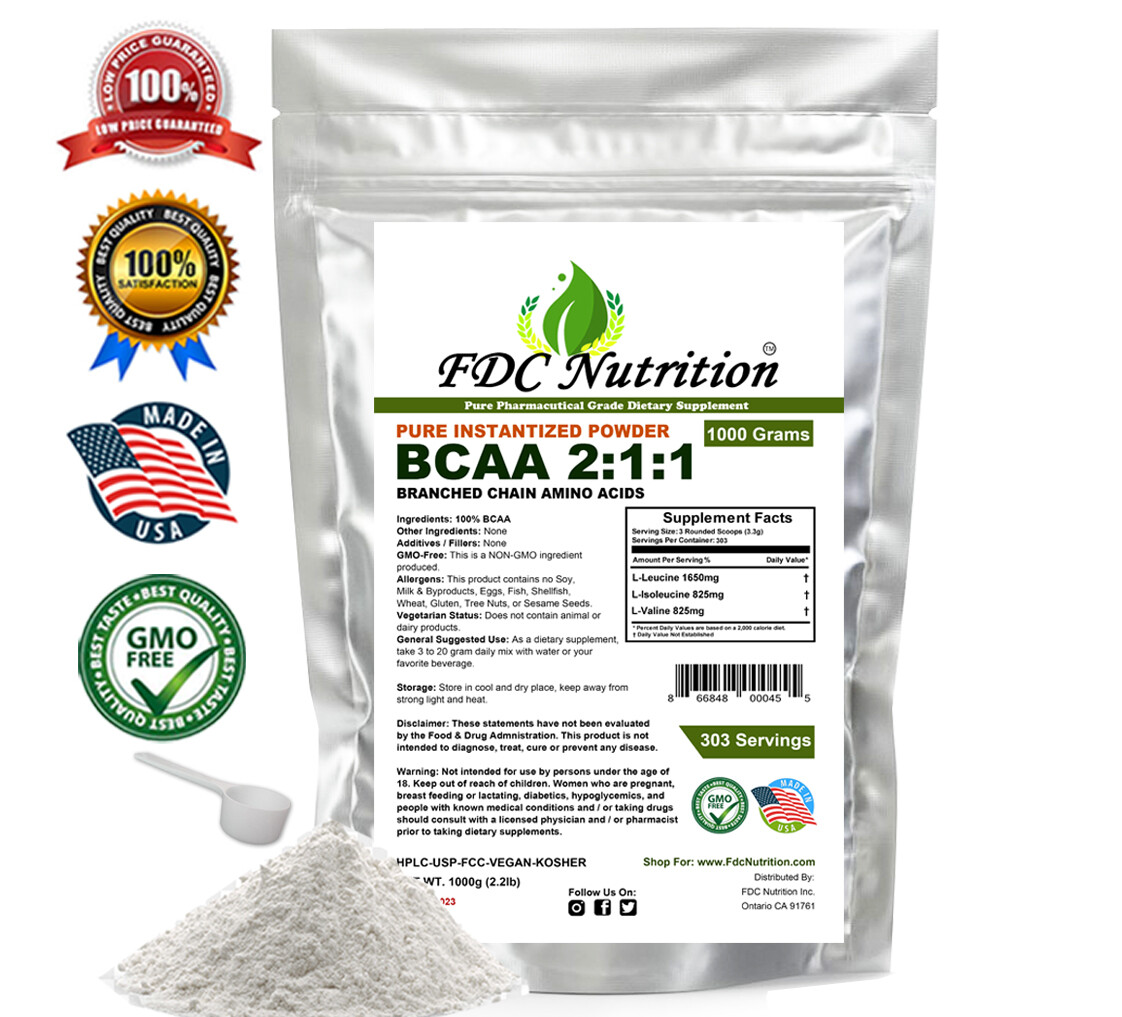 New 2.2 lb (1000g) AMINO ACIDS – Pure BCAA FREE FORM – 1000g PURE KOSHER POWDER