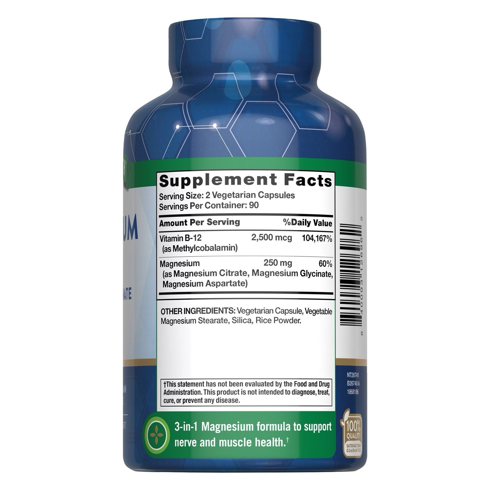Nature’s Truth Magnesium Blend 250 mg – 180 Vegetarian Capsules + Vitamin B-12