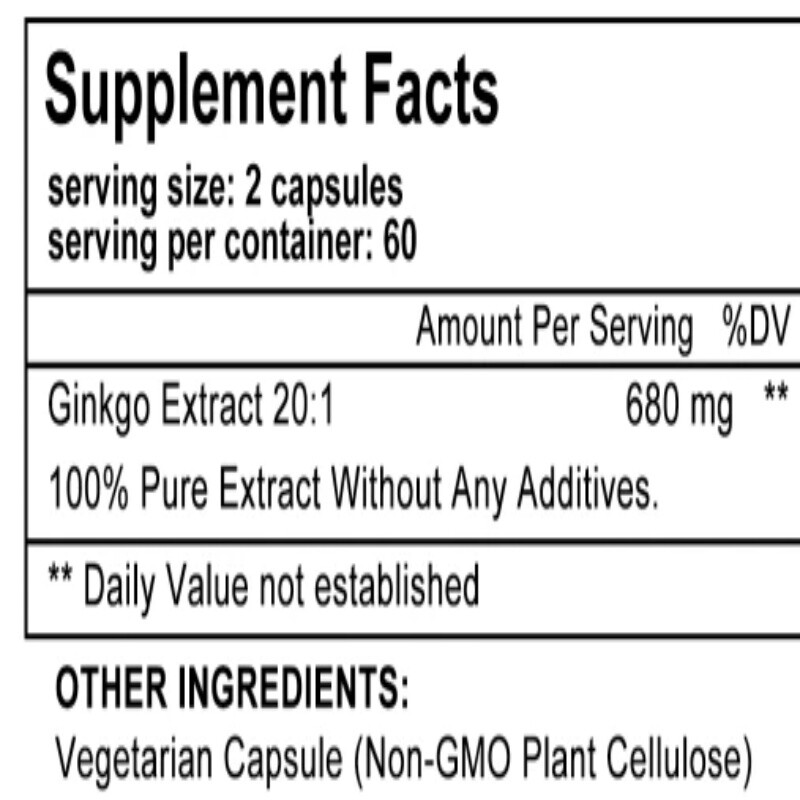 Ginkgo Biloba Extract 680 mg – Improves blood circulation, Non-GMO
