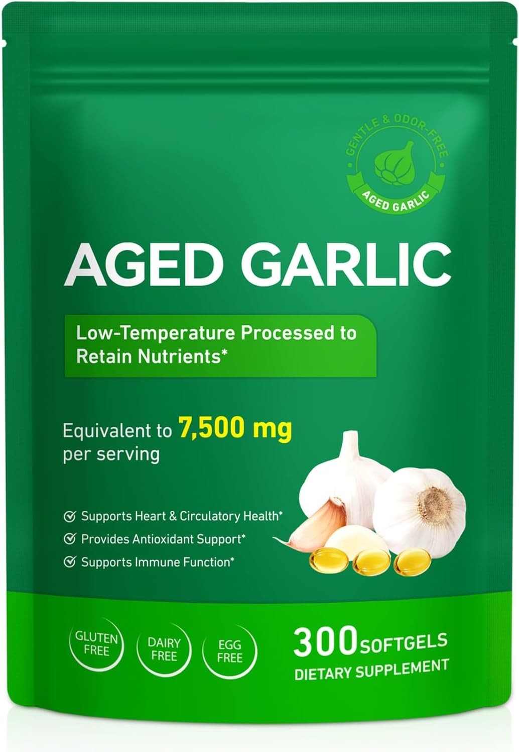 Aged Garlic Extract 7500mg Immune Support 300 Softgels Heart Health Antioxidant