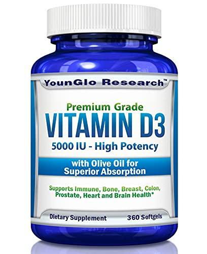 Vitamin D3 5000 IU – in Non GMO Olive Oil – Powerful Health Benefits – 360
