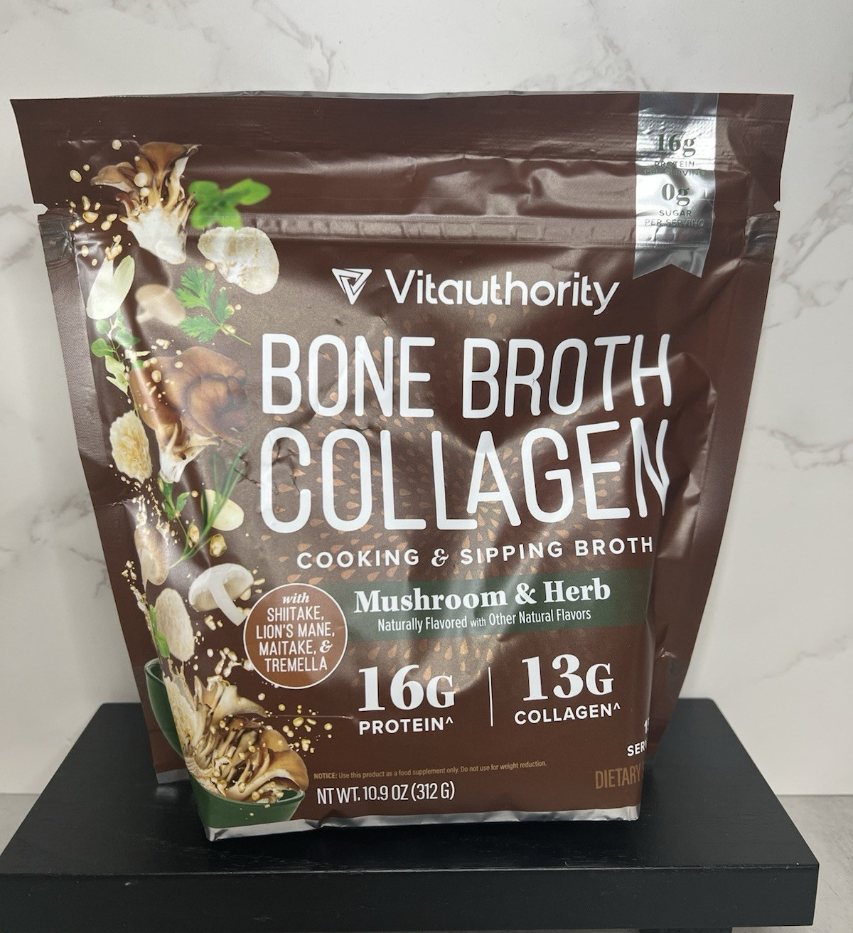 Vitauthority Bone Broth Collagen Powder Mushroom & Herb Gluten-Free 10.9 oz