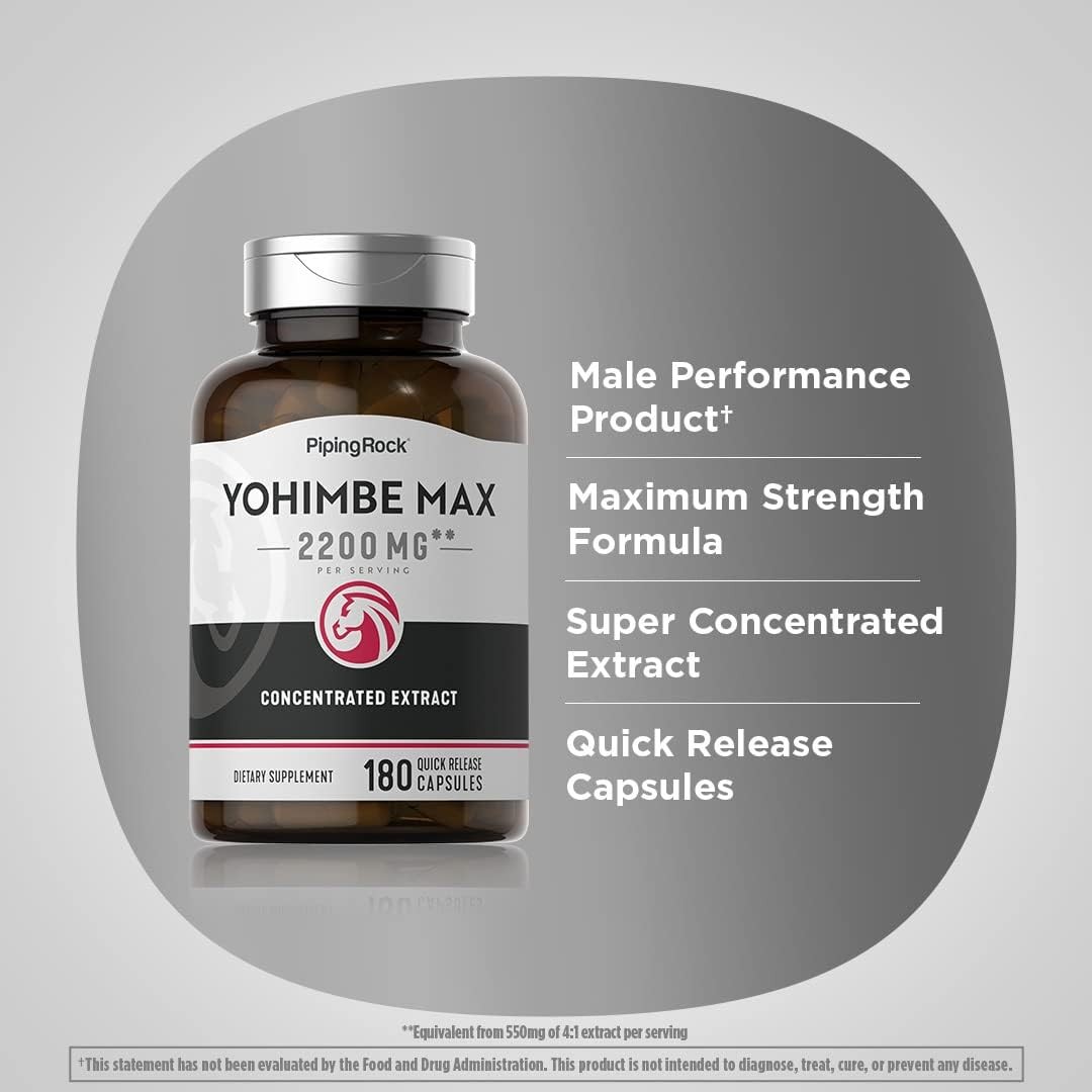 Yohimbe Supplements for Men – 2200mg Max Concentrated Extract Non-GMO (180 CAPS)