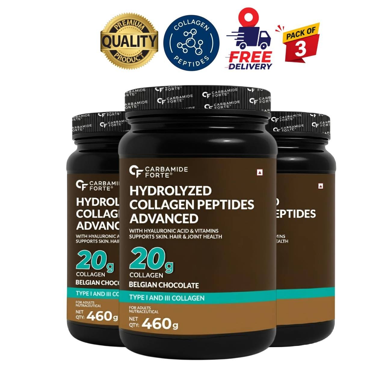 Carbam.ide Forte Collagen 460g Pack of 3 Hair Skin Support