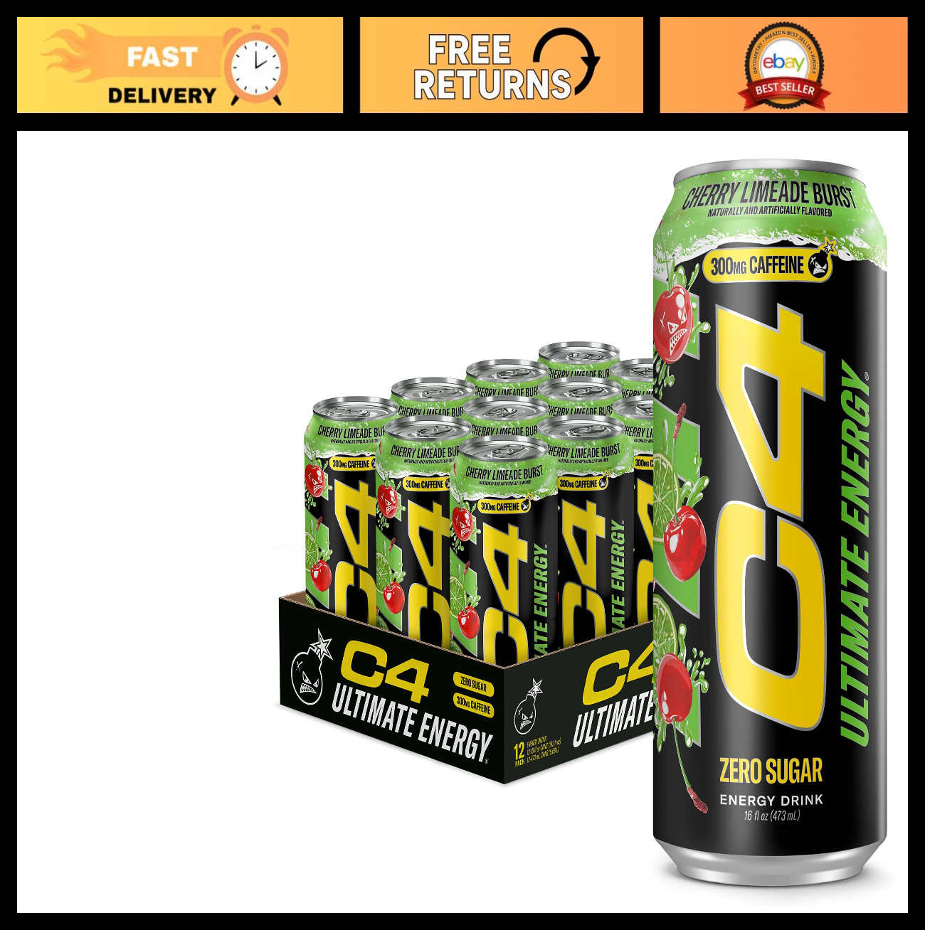High-Performance Energy Drink, 300mg Caffeine, Zero Sugar, Pre-Workout Boost, Li