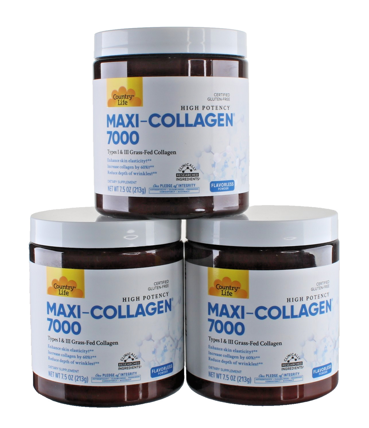 (3) Country Life Maxi-Collagen 7000 Flavorless 7.5 oz – EXP 6/27