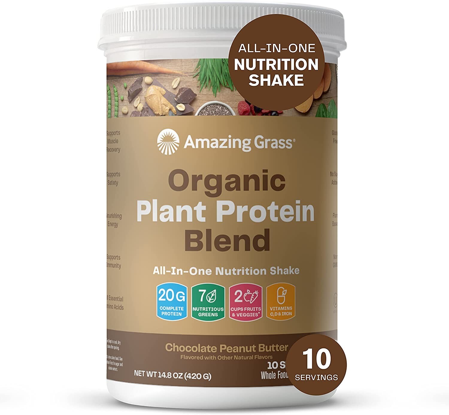 Amazing Grass Organic Plant Protein – VEGAN -10 Serving- Chocolate Peanut Butter