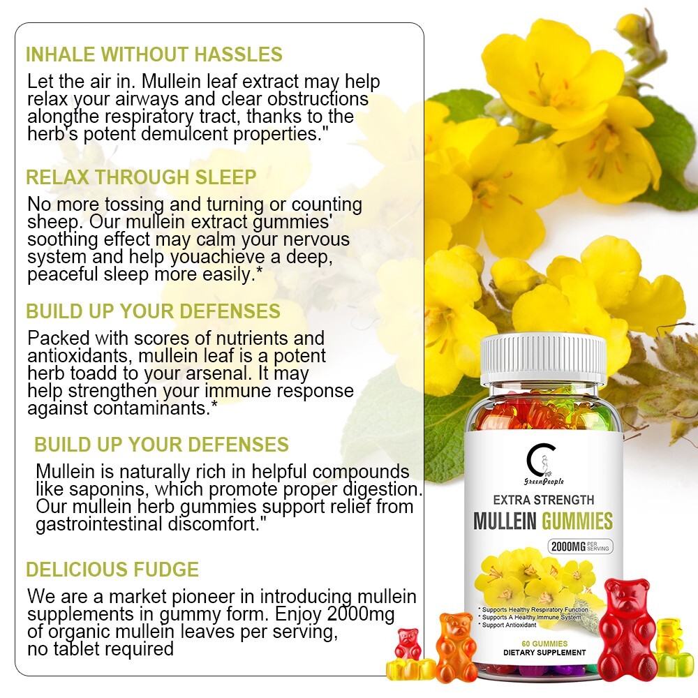 3 Packs Mullein Leaf Gummies Support Respiratory System Health Cleansing & Detox