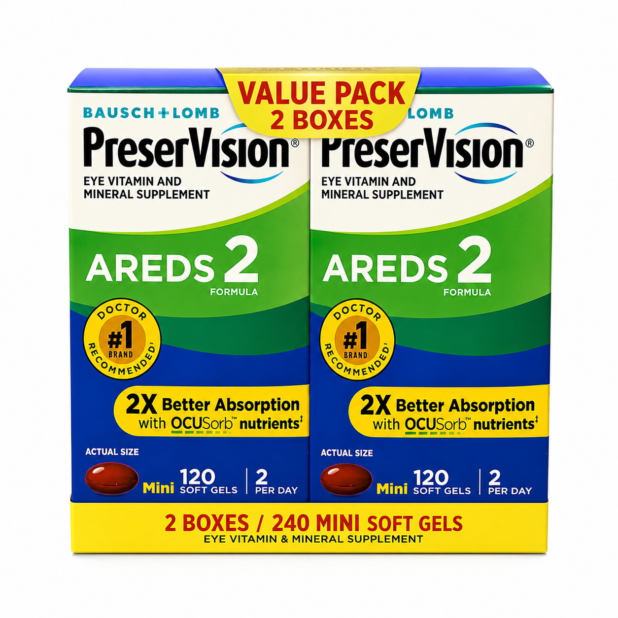 Pack of 2 | Preservision / 120×2=240 Count AREDS 2 Eye Vitamin Mini Soft gels..