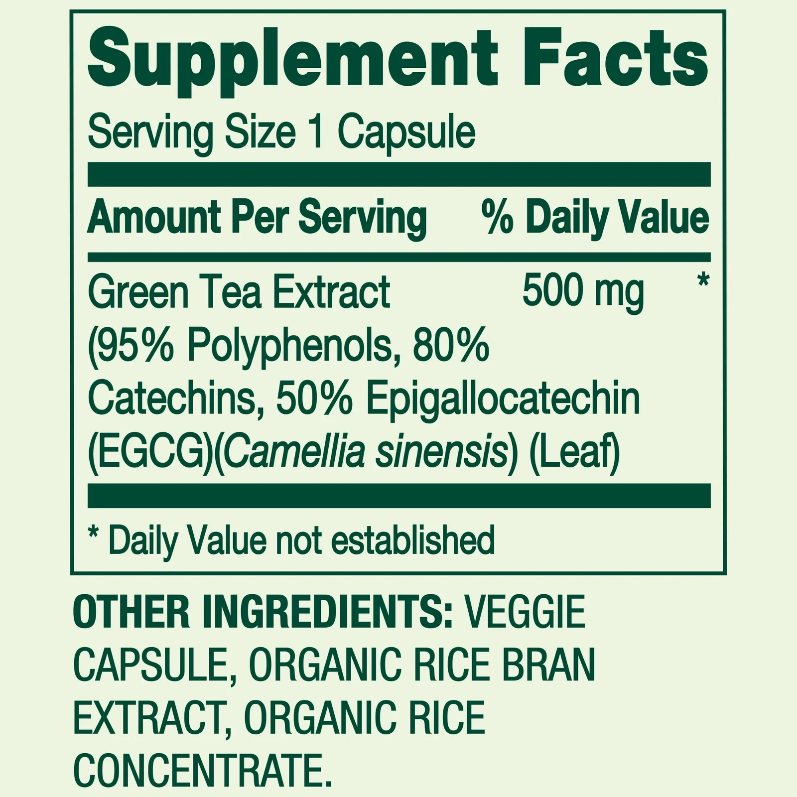 Spring Valley Green Tea Extract 500mg Vegetarian Capsules Supplement 60 Ct
