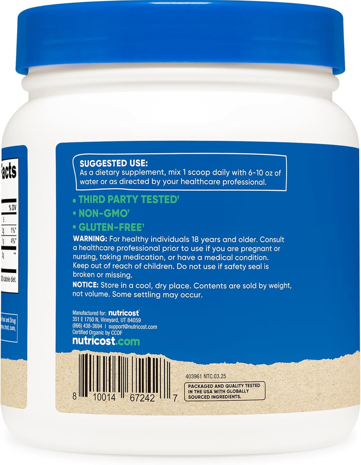 Nutricost Organic Turmeric Root Powder 1LB Certified USDA Organic, Food Grade