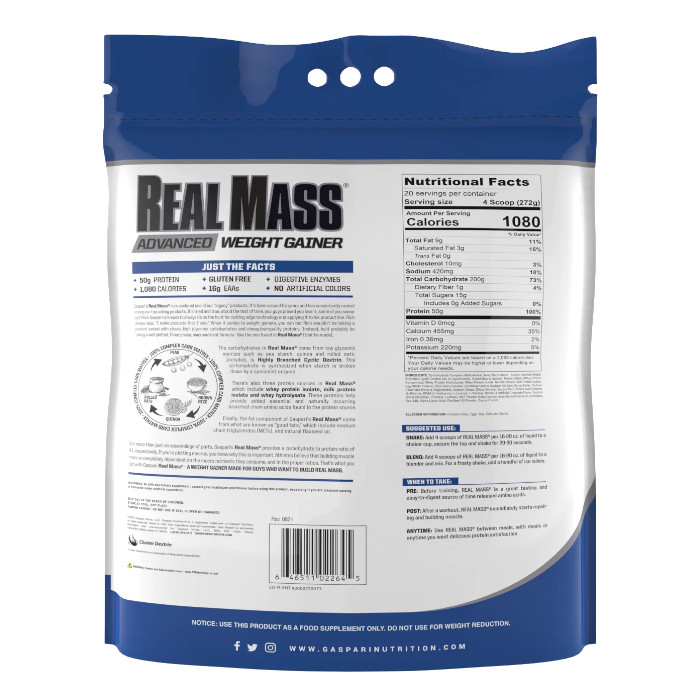 Gaspari Nutrition Real Mass Advanced Weight Gainer Vanilla Milkshake 12 lbs