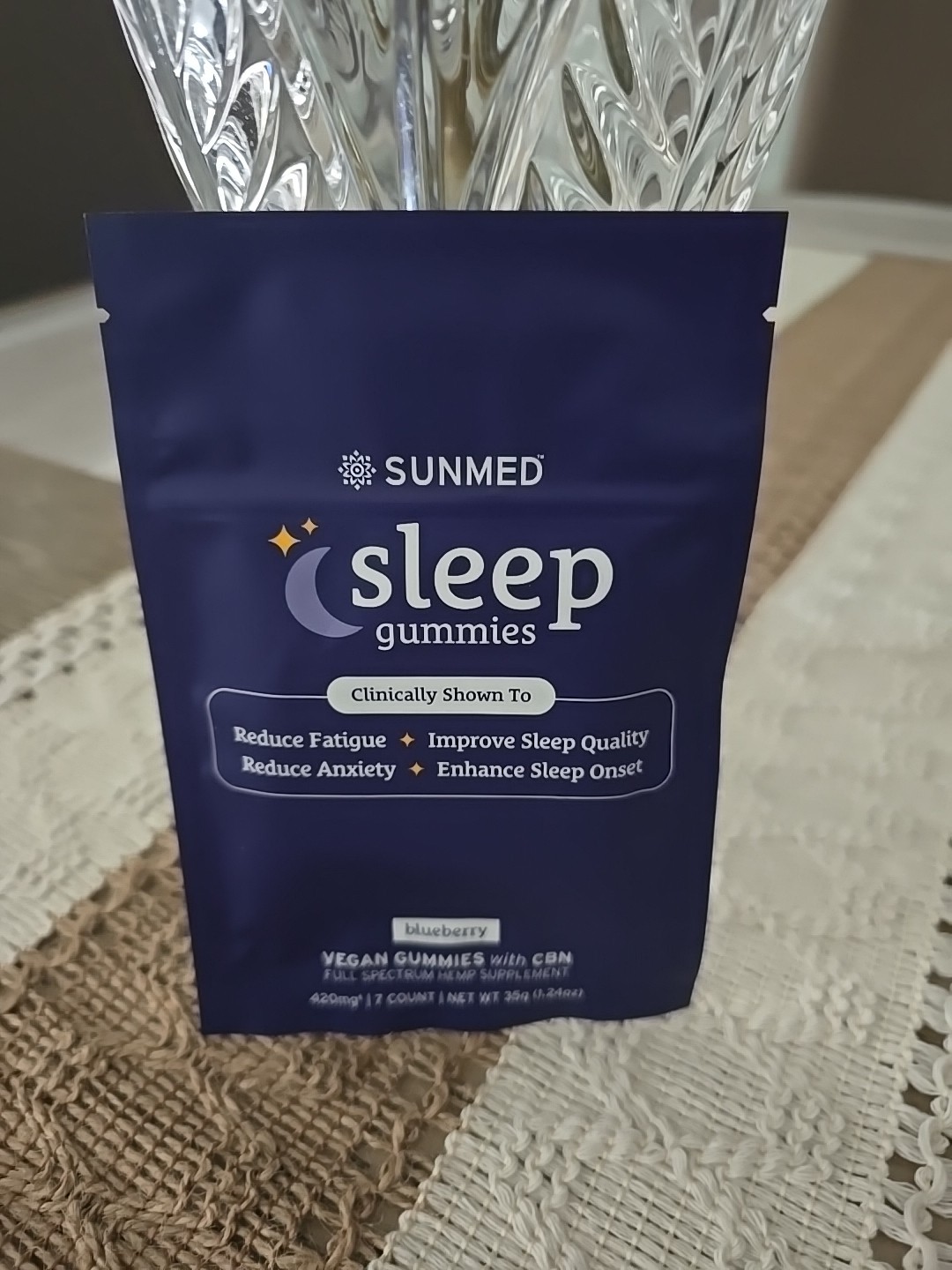 Sunmed Sleep Vegan & CBN 420mg Gummies Blueberry 7 Count. New Trial Pack.