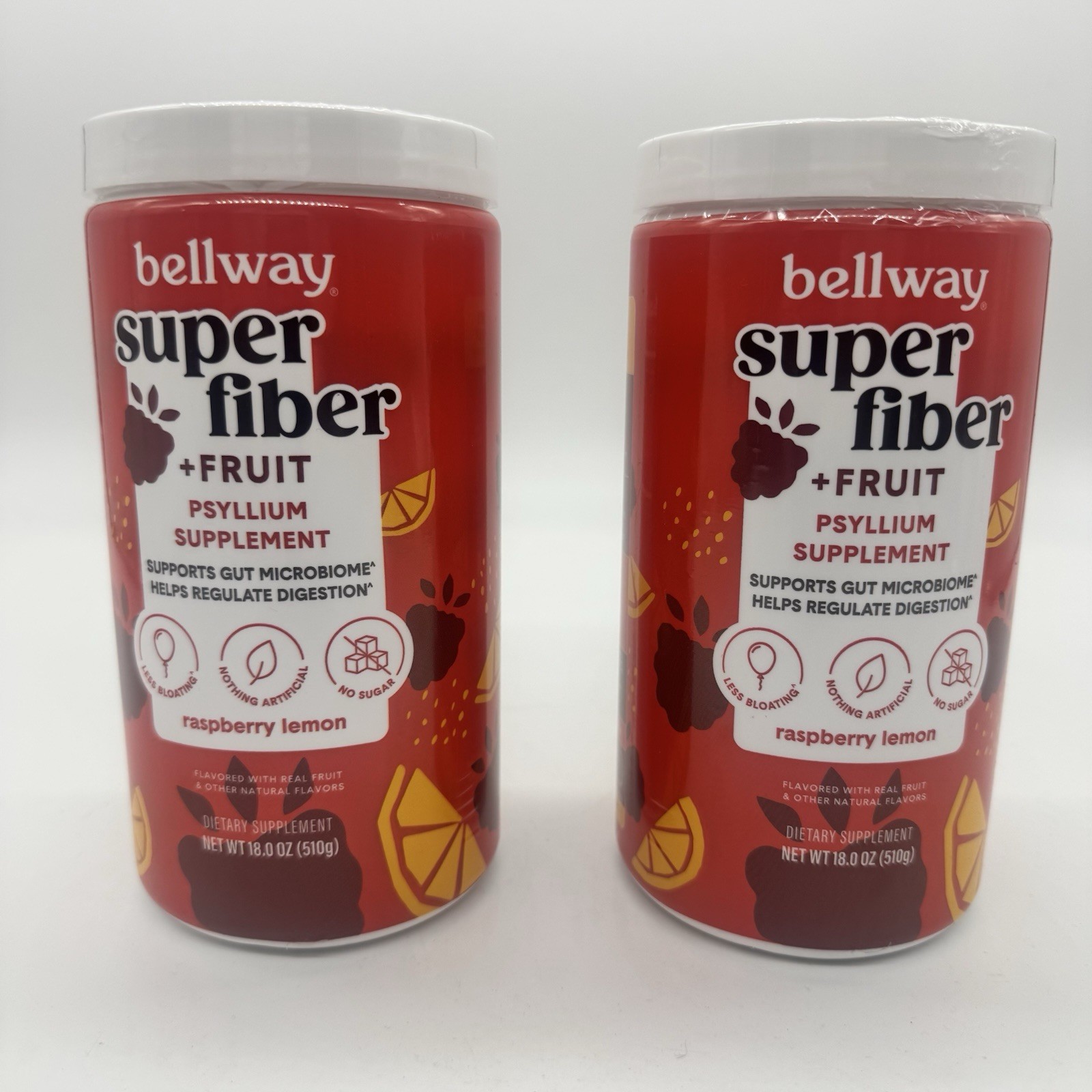 (2x) Bellway Super Fiber + Fruit Psyllium Raspberry Lemon 18oz Each Ex: 9/2026