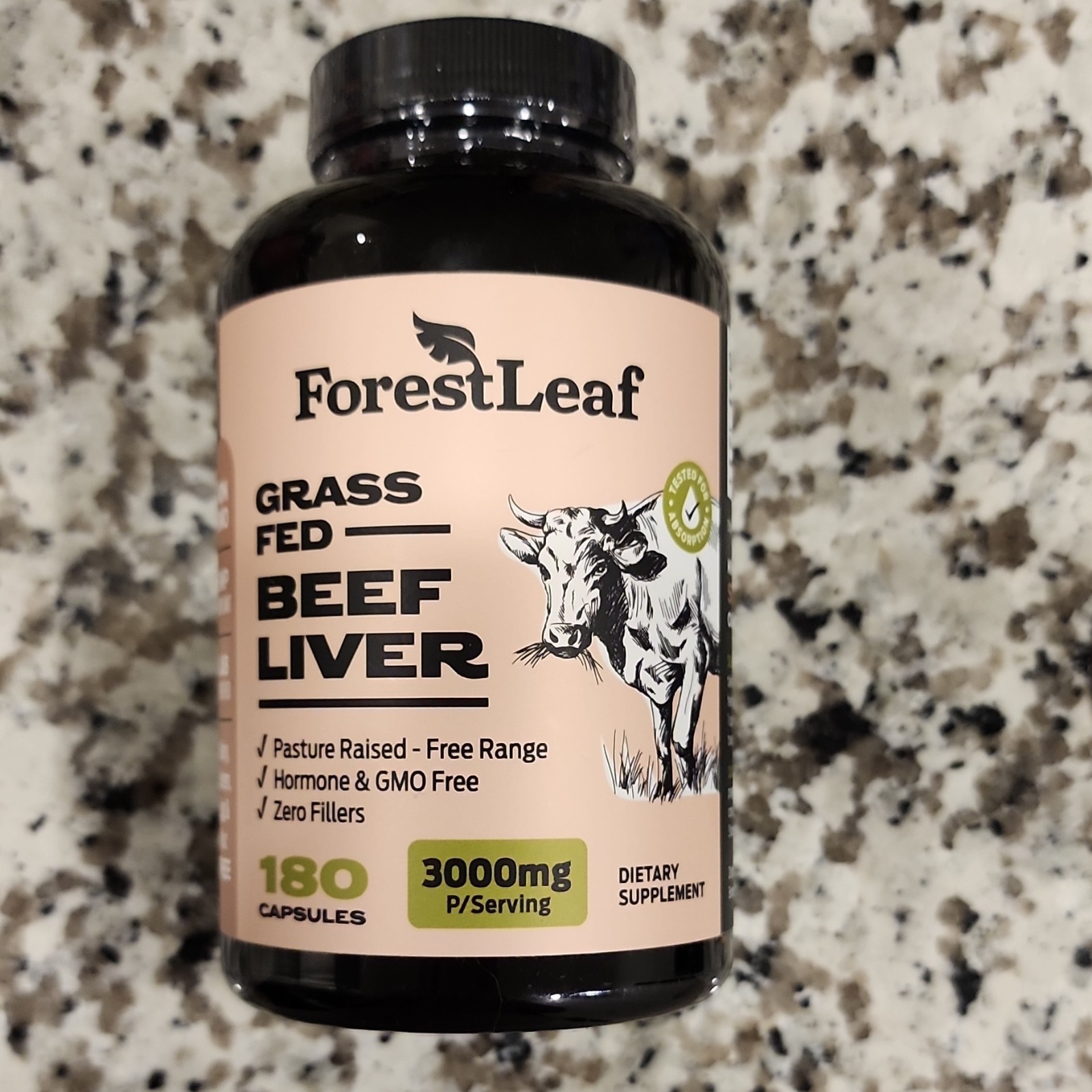 ForestLeaf Grass Fed Beef Liver 3000mg 180 Capsules-2 Bottles