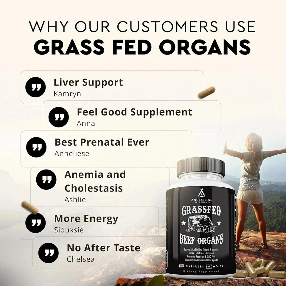 Ancestral Supplements Grass Fed Beef Organ Supplement – Non-GMO, 360 Caps 2Pack