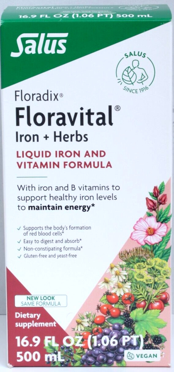 Floradix Floravital Iron & Herbs Liquid Iron & Vitamin Formula 16.9 fl oz 500 mL