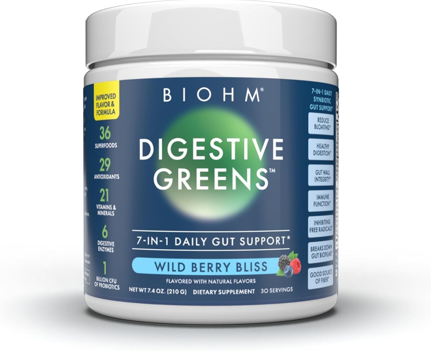 BIOHM Digestive Greens Green Superfood Powder 7.4 Oz 30 Servings Immune & Gut…
