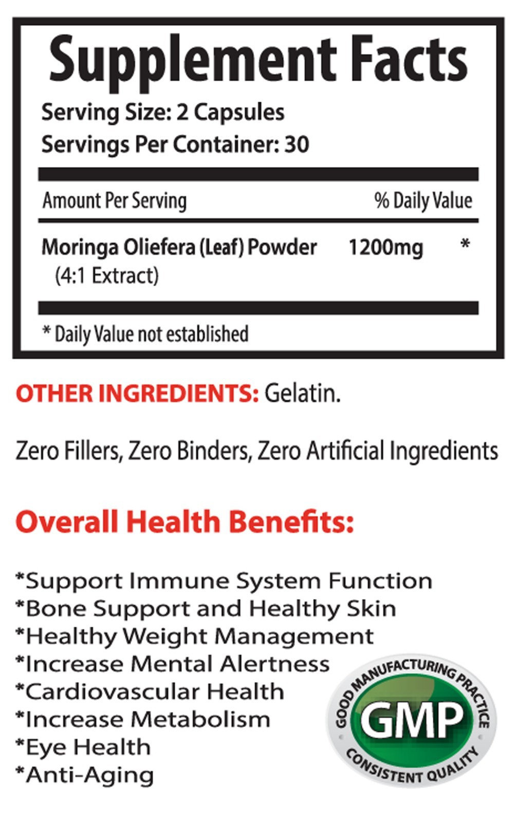 Moringa Extract – Moringa Oliefera 1200mg – Healthy Weight Management Pills 1B