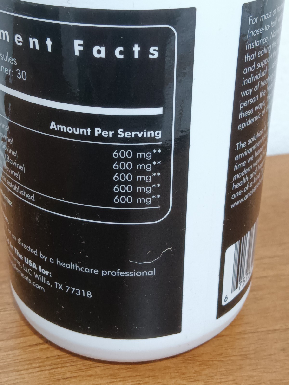 Ancestral Supplements Grass Fed Beef Organ Supplement – Non-GMO, 180 Capsules