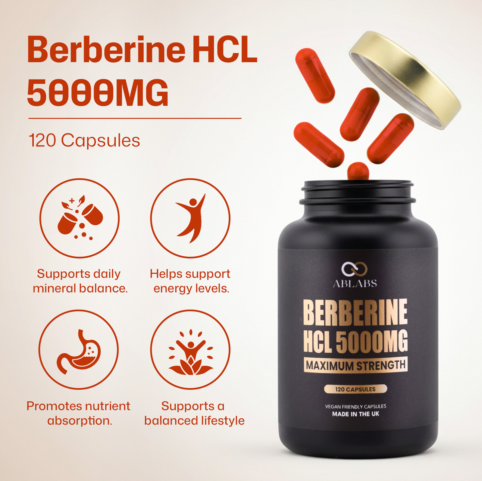 Berberine HCL • 5000mg • High Strength • Vegan Capsules • Multi Pack • UK Ablabs