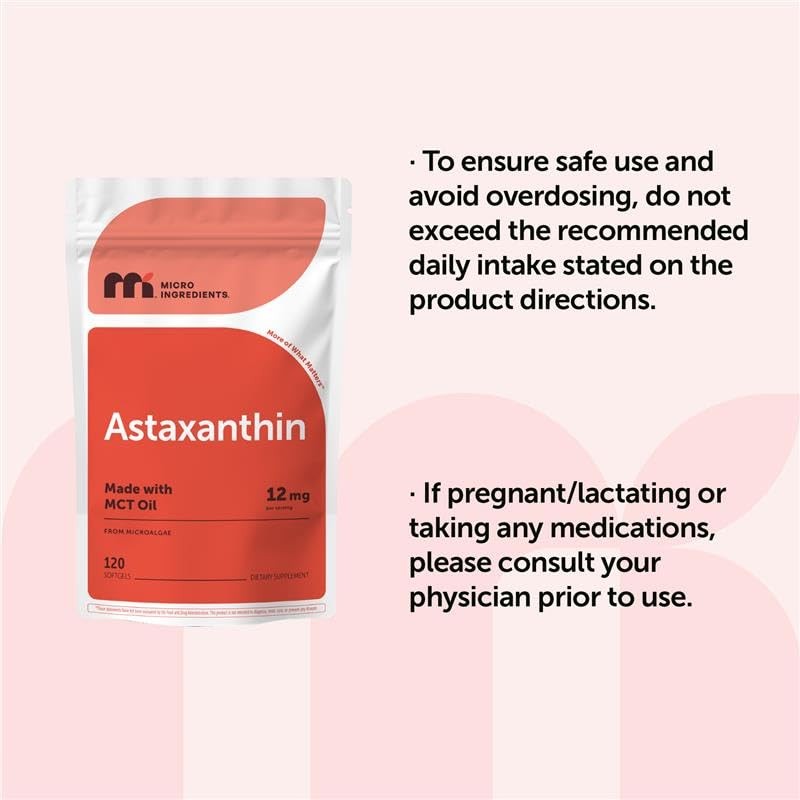 Astaxanthin 12mg with MCT Oil, 120 Softgels, 4 Month Supply | Premium Astaxan…