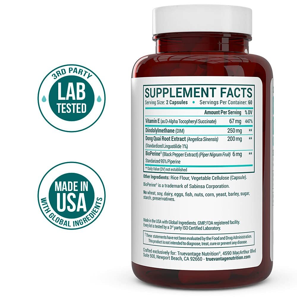 DIM Supplement 250mg Diindolylmethane-Plus Dong Quai Natural Vitamin E & BioP…