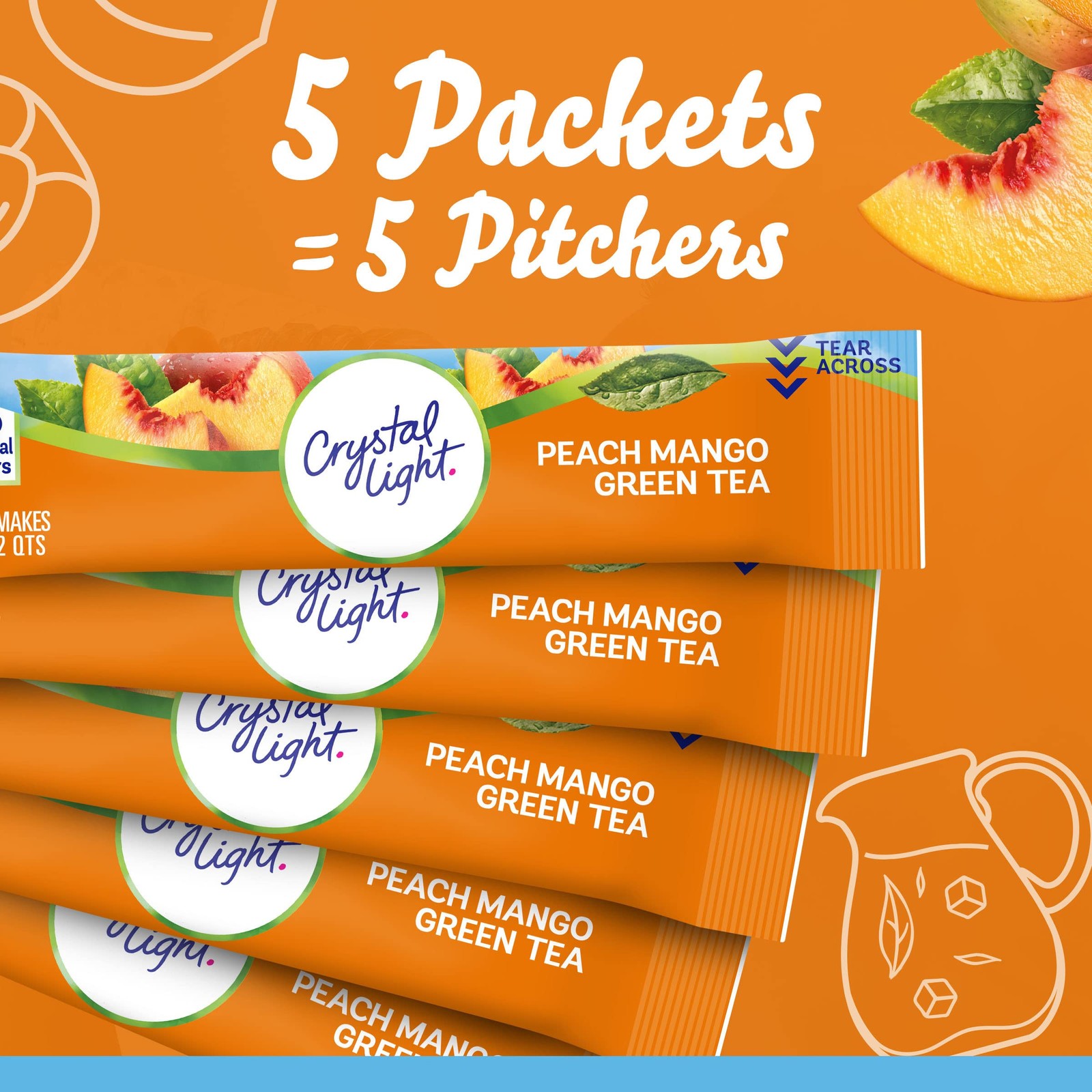 Crystal Light Peach Mango Green Tea Naturally Flavored Powdered Drink Mix, 60 ct