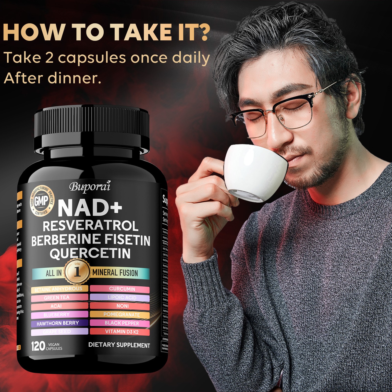 NAD+ – with Resveratrol, Berberine, for Anti-Aging, Antioxidant, Energy, Focus