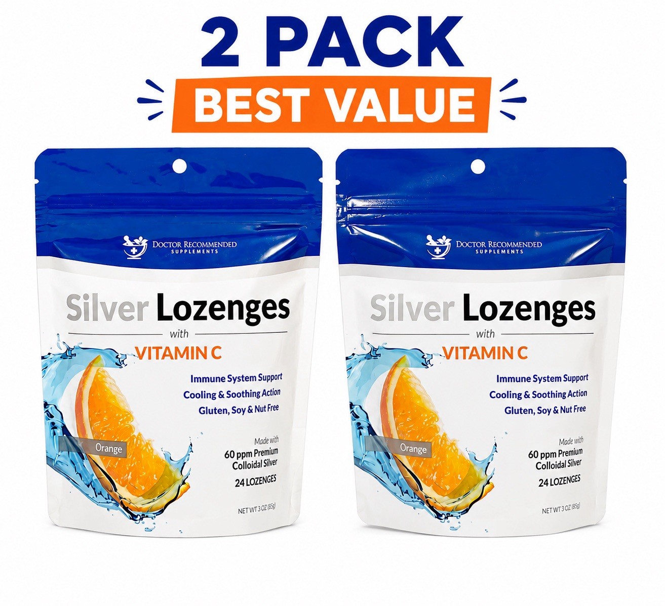 Silver Lozenges with Vitamin C – Premium nano Silver 60PPM Colloidal ✅Duo Pack