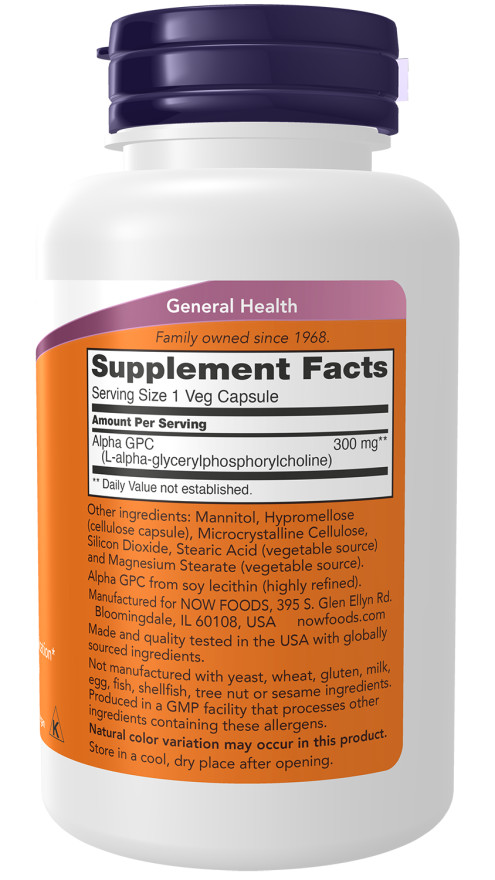 Now Foods Alpha GPC 300 mg 60 Veg Caps Choline GMP Quality Assured Exp 11/28