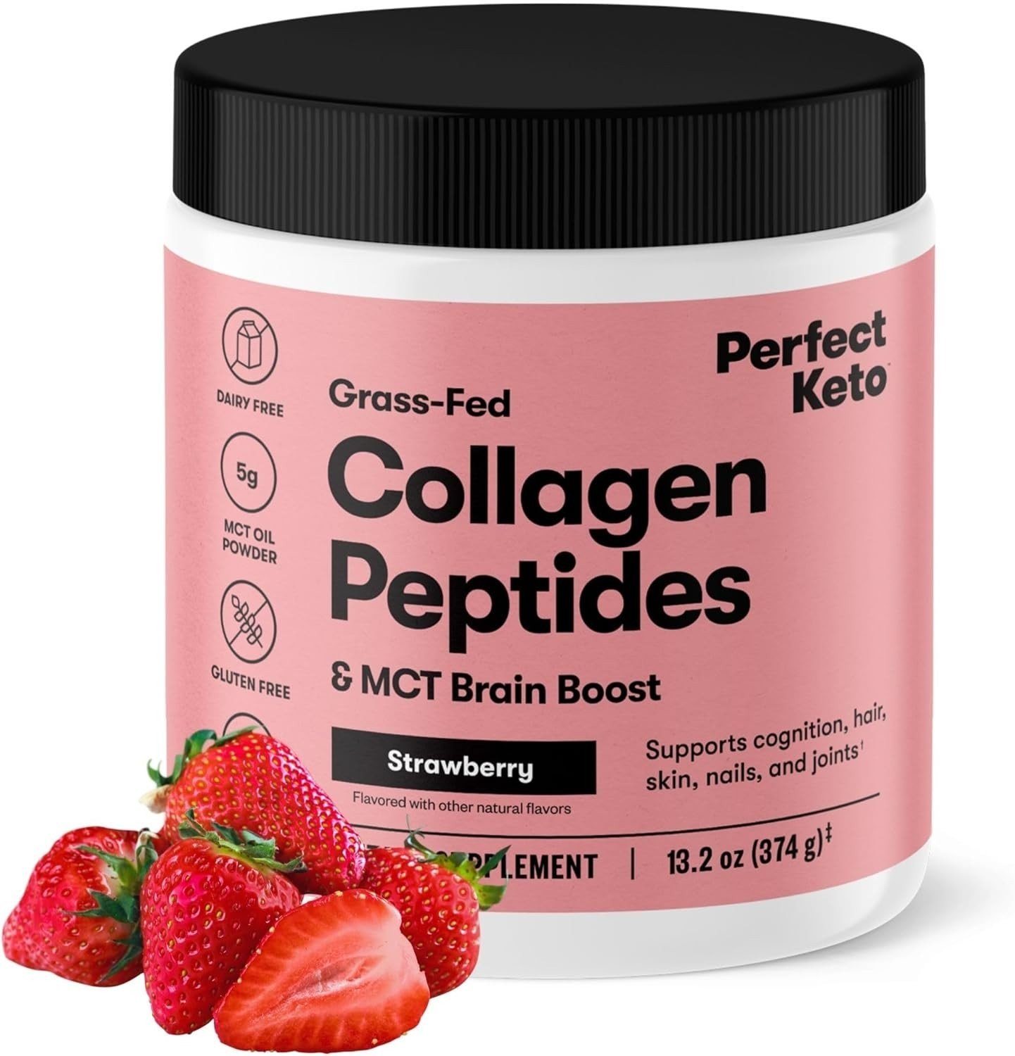Strawberry-Flavored Collagen Protein Powder with MCT Oil – 13.2 oz Container