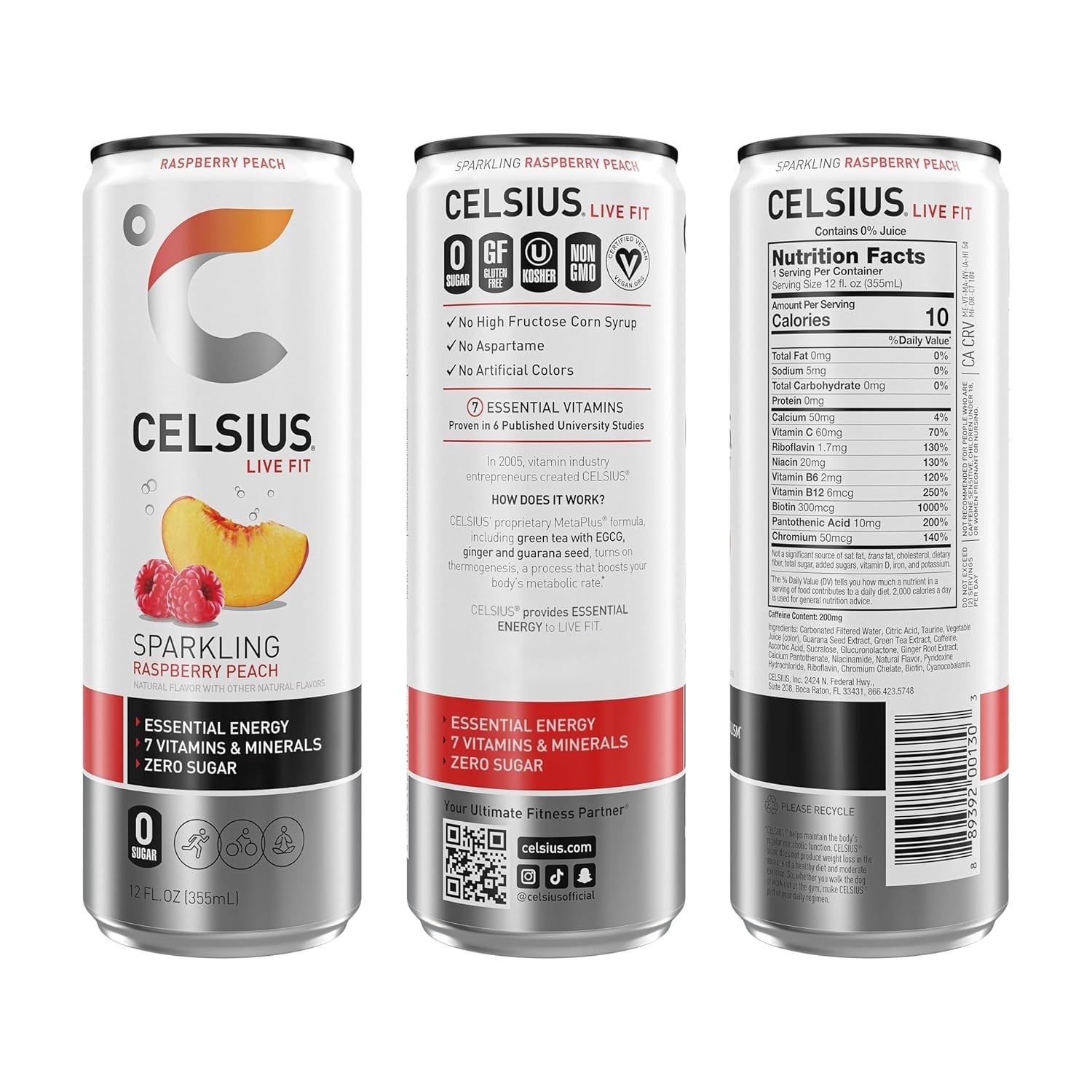 CELSIUS Sparkling Raspberry Peach, Sugar Free Energy Drink, 12 Fl Oz (Pack of 12