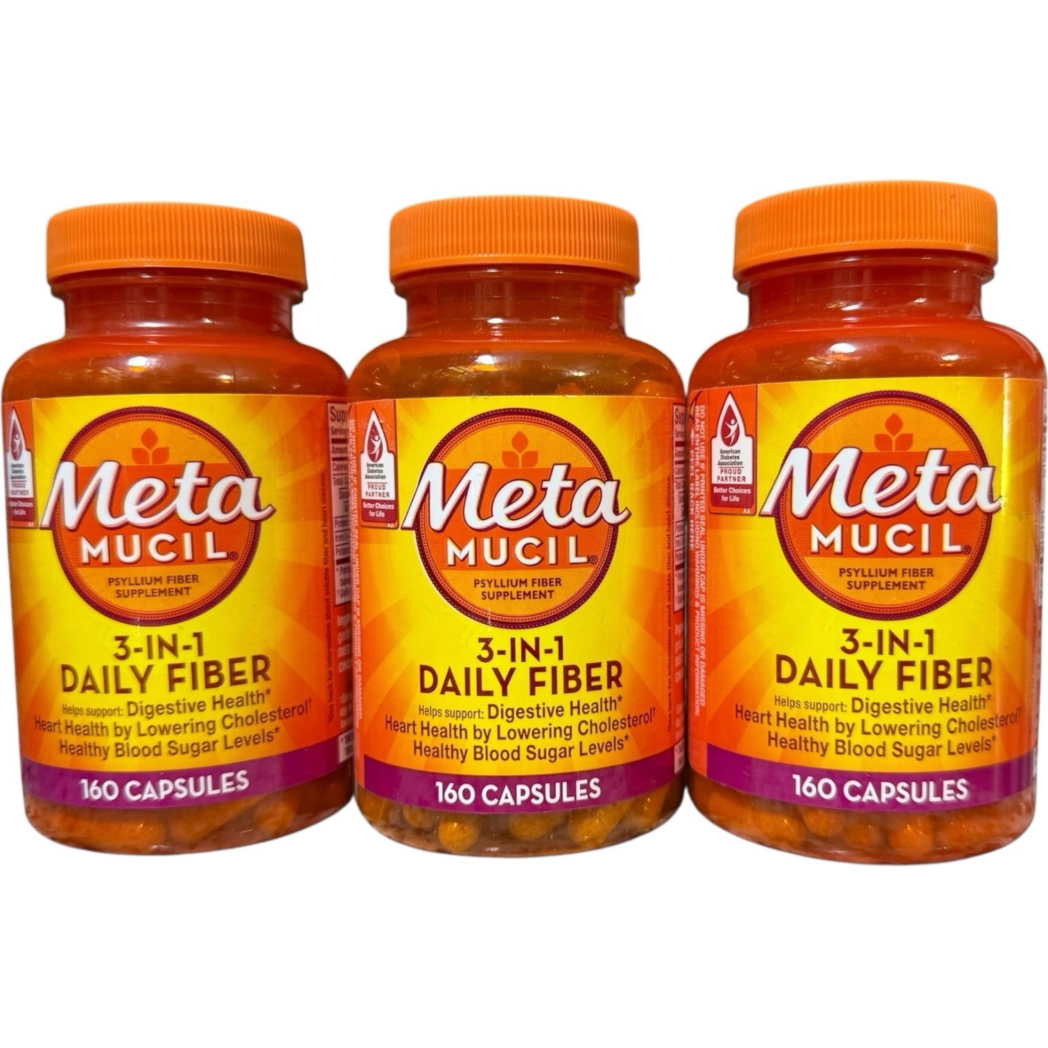 (3) Metamucil 3-In-1 Daily Fiber Psyllium Fiber Supplement 160 Caps Exp-12/2025+